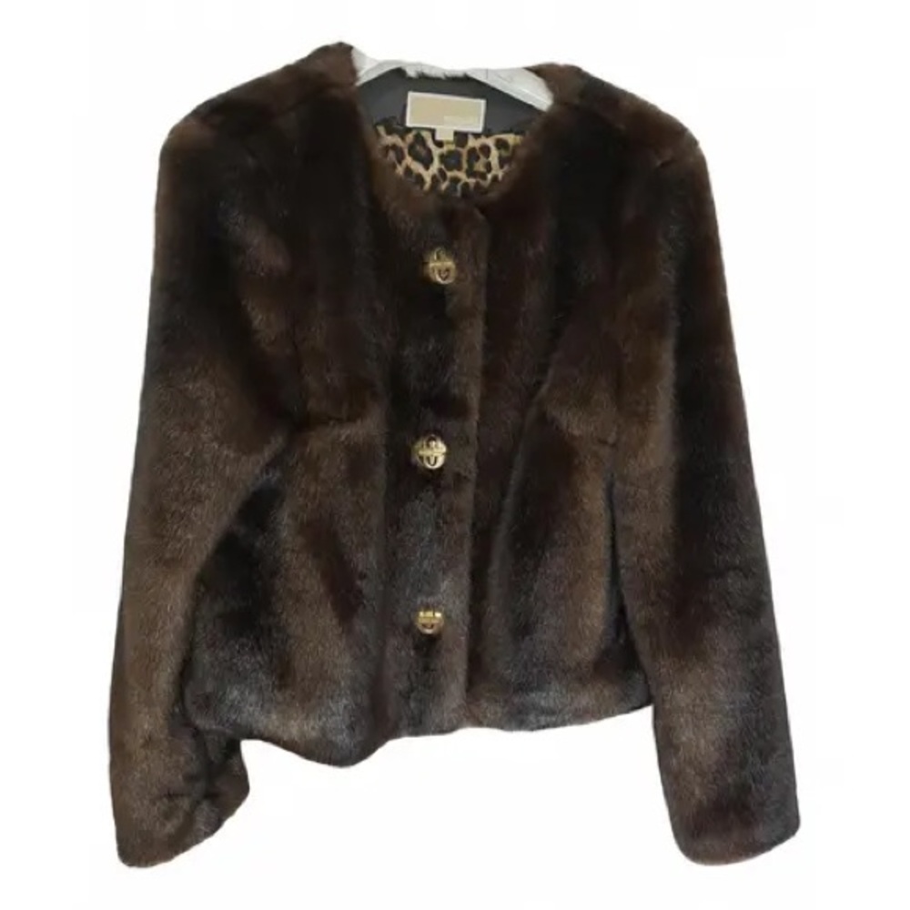 Michael Kors Elegant Brown Faux Fur Jacket
